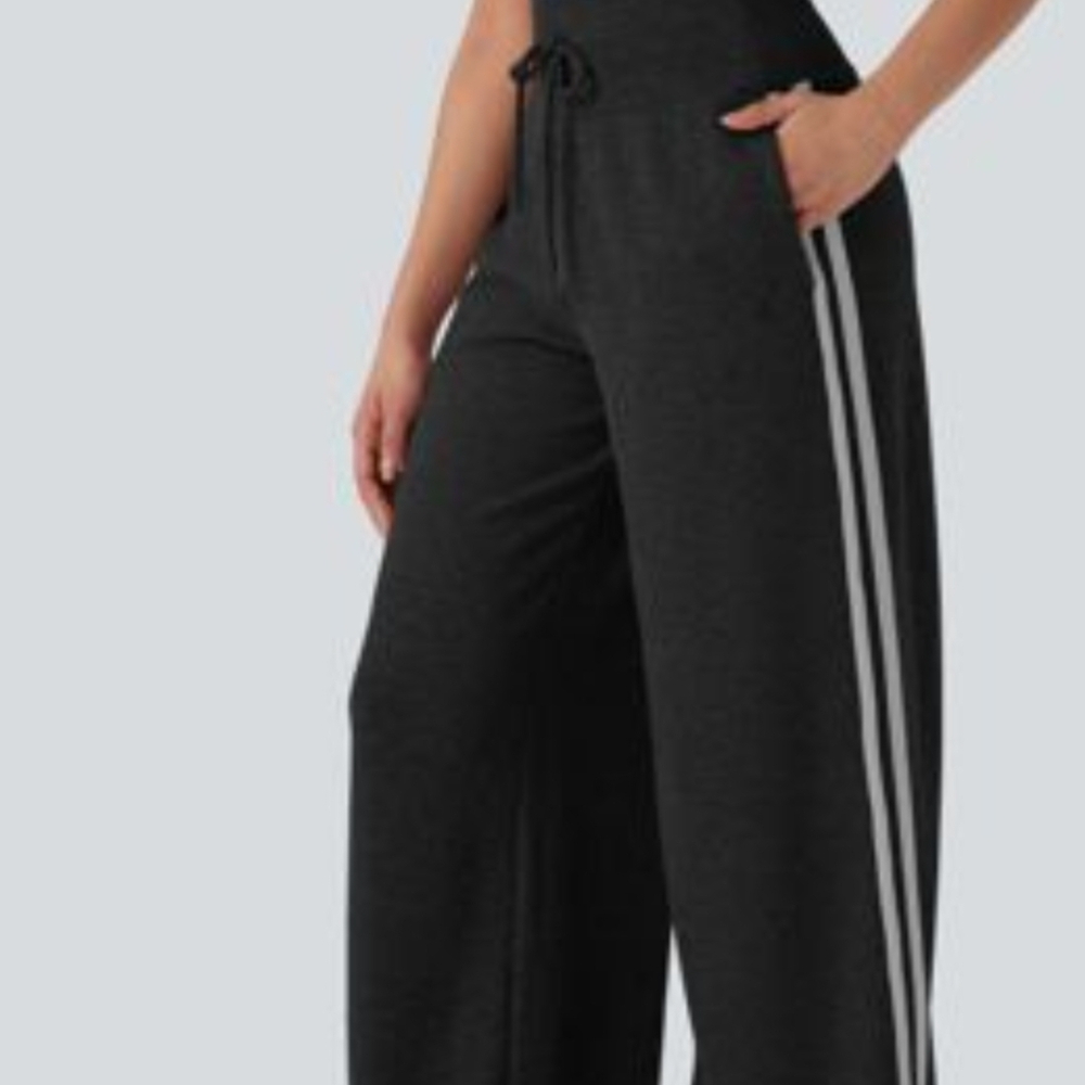 HALARA Charcoal Wide-Leg Joggers with White Stripes